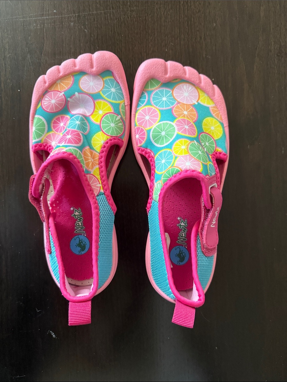 Newtz Pink & Aqua Citrus Print Water Shoes, Size 13/1